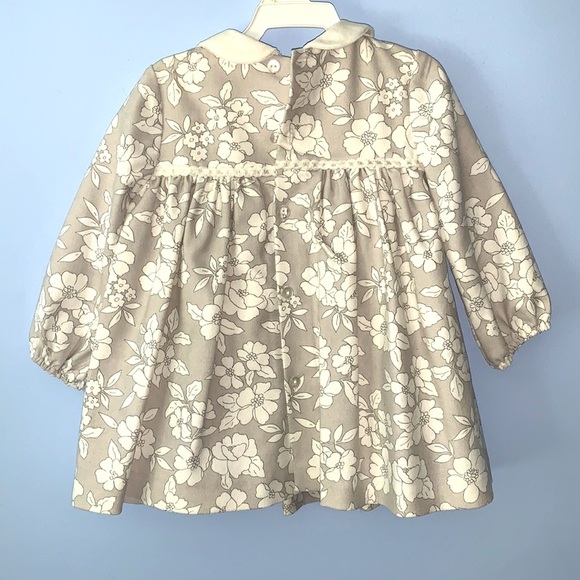 Mayoral gray white long sleeve dress white flowers peter pan collar 12 mo - Picture 2 of 5